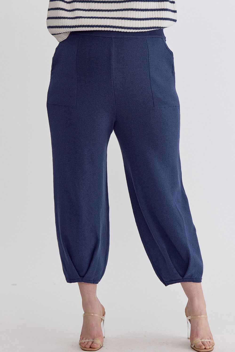 Navy Knit High Waisted Joggers