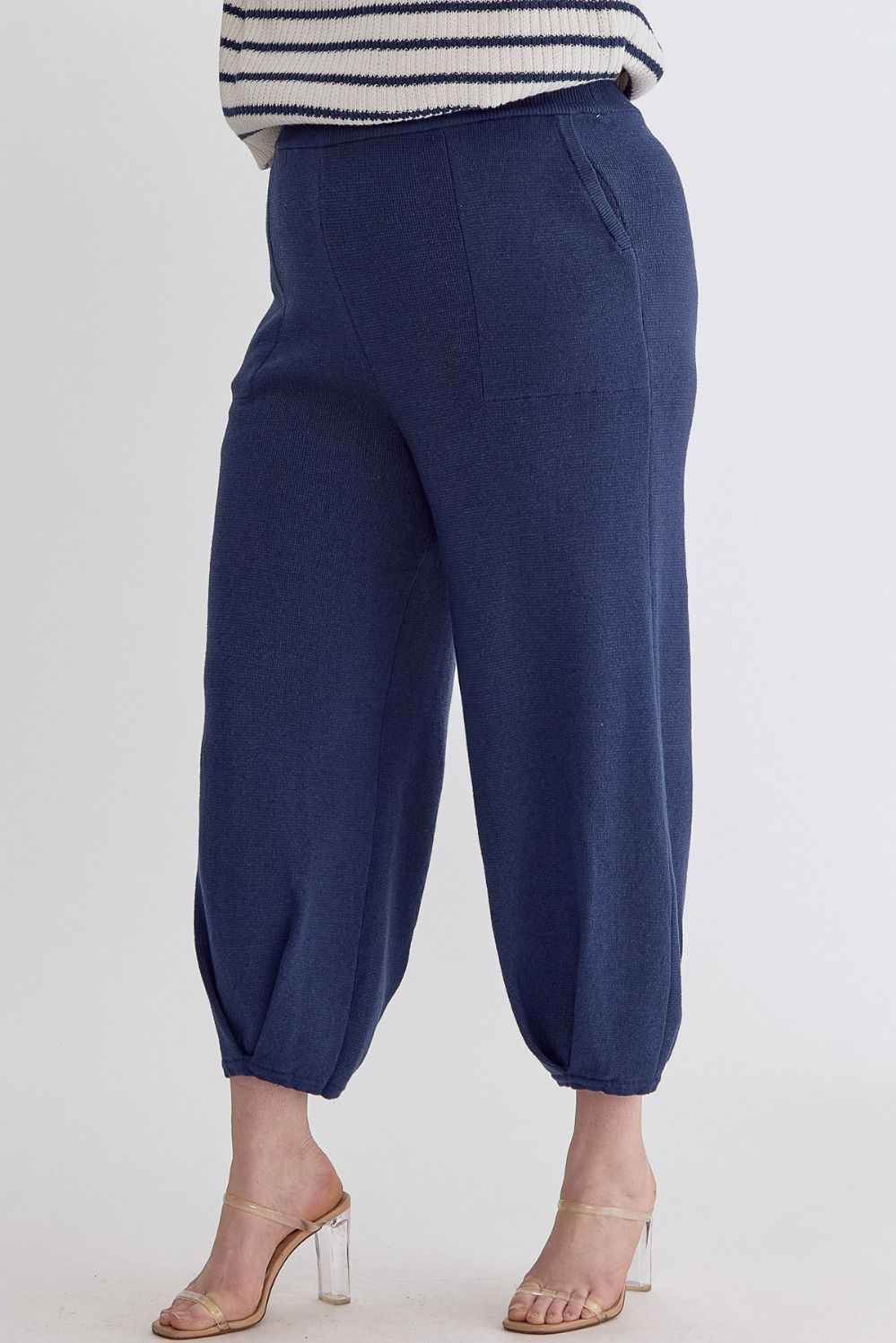 Navy Knit High Waisted Joggers