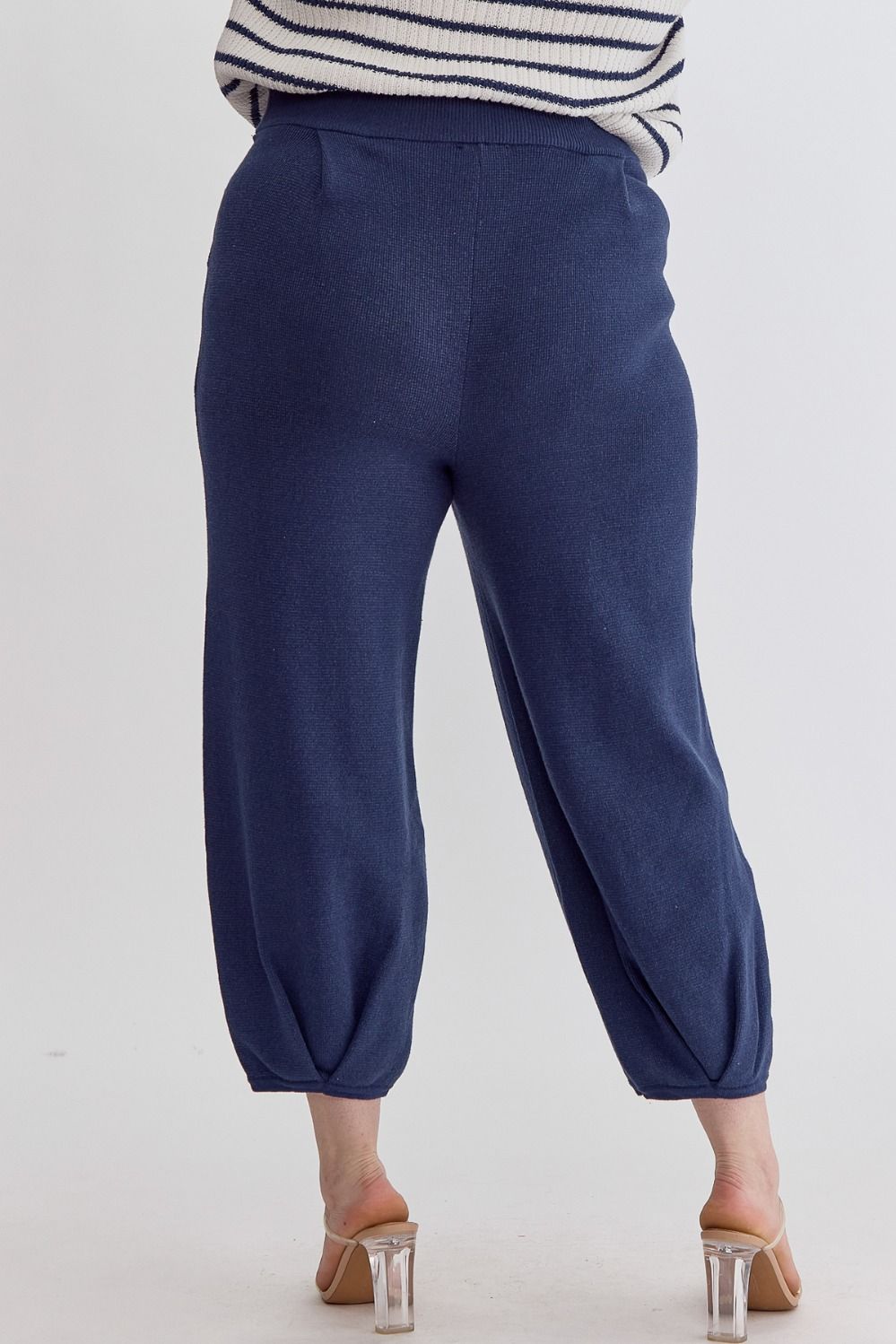 Navy Knit High Waisted Joggers