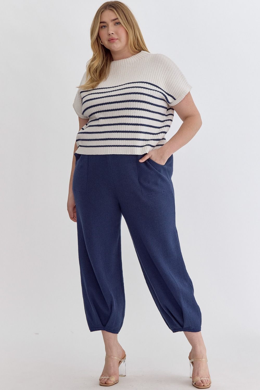 Navy Knit High Waisted Joggers