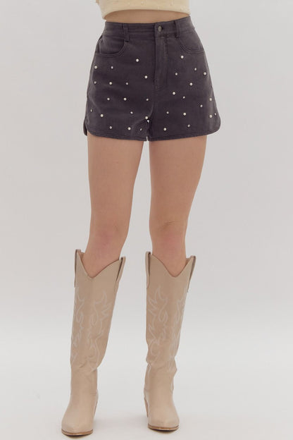 Ash Black Pearl and Rhinestone Shorts