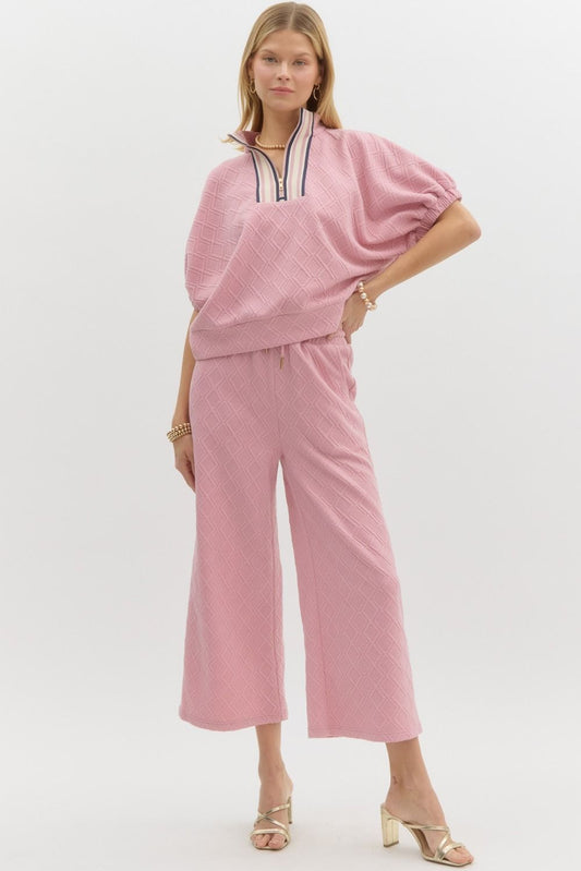 Pink Dolman Sleeve Textured Pullover