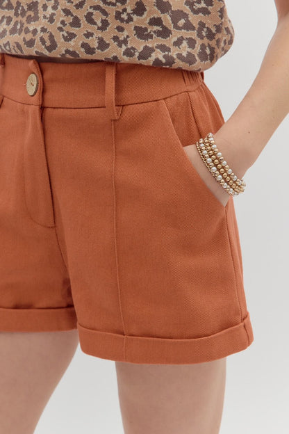 Terracotta Colored Cuff Shorts