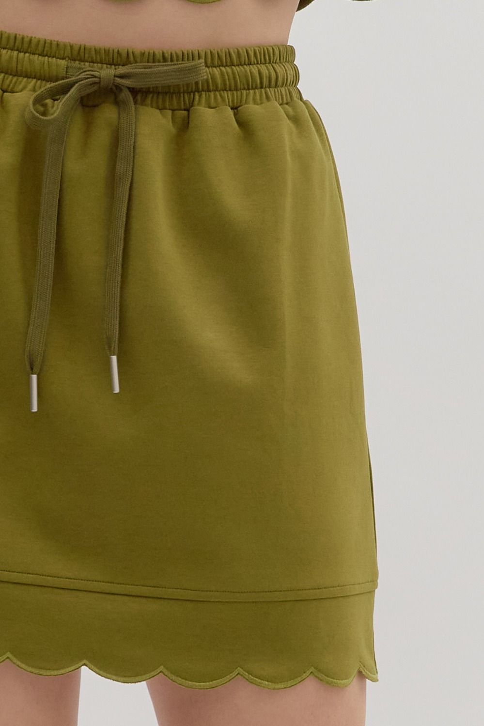 Olive Scalloped Pull On Skort