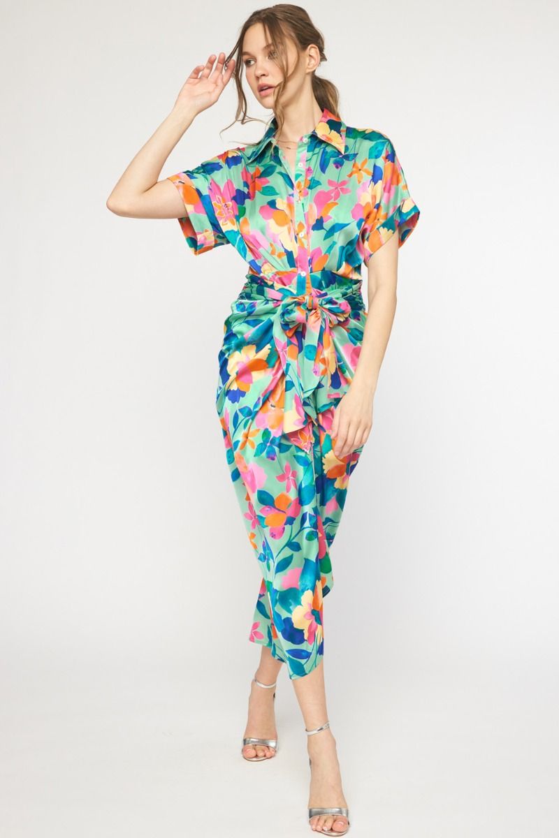 Satin Floral Midi Dress