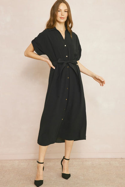 Black Midi Shirt Dress