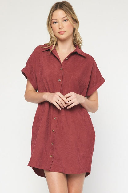 Merlot Corduroy Shirt Dress