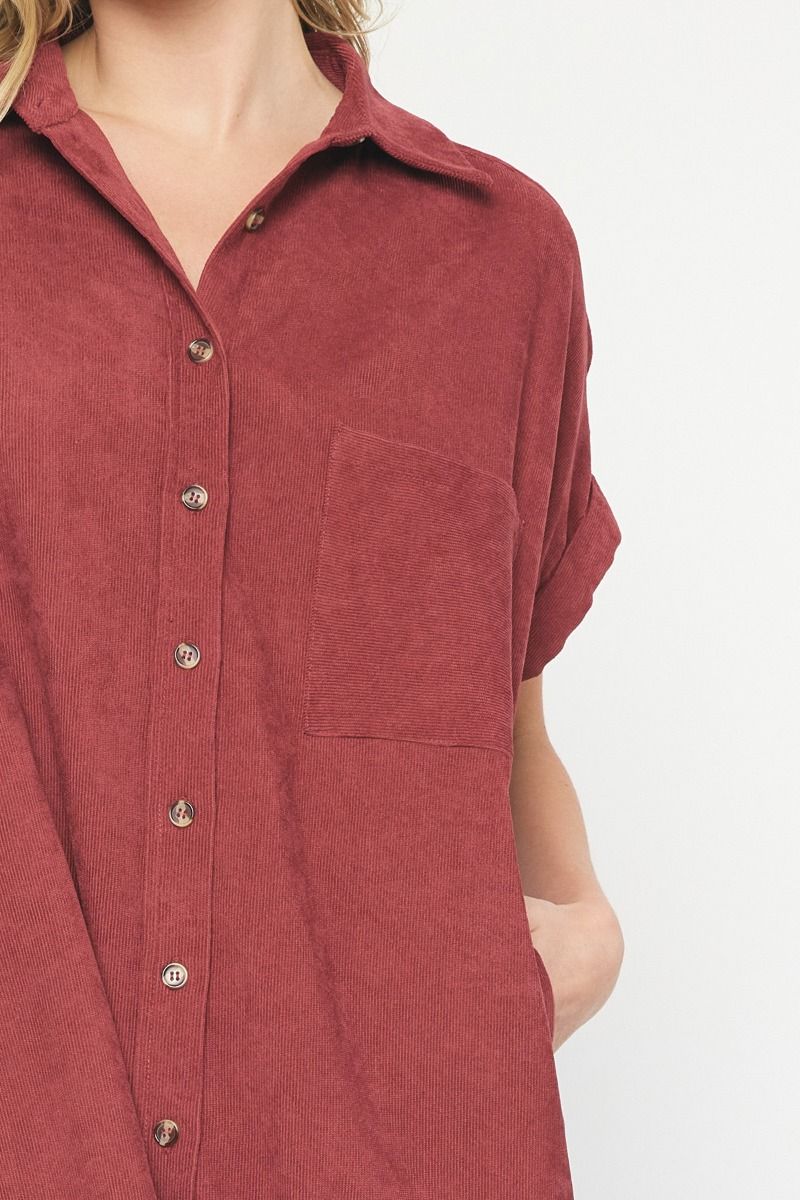 Merlot Corduroy Shirt Dress