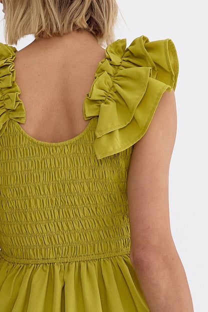 Chartreuse Sleeveless Smocked Midi Dress