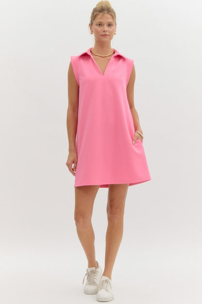 Textured Solid Pink V Neck Dress