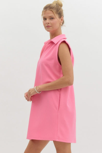 Textured Solid Pink V Neck Dress