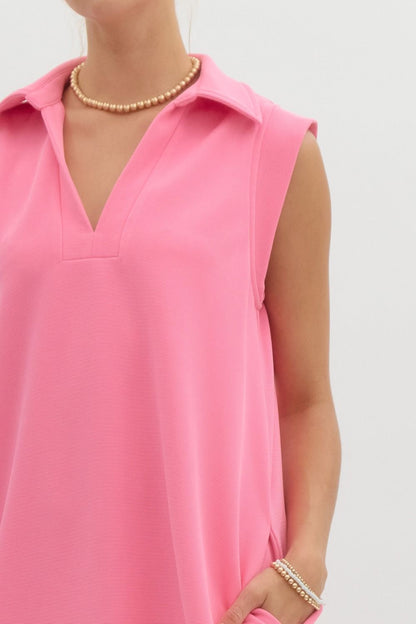Textured Solid Pink V Neck Dress