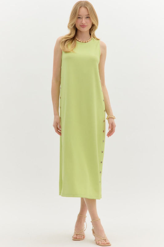 Solid Rib Textured Lime Midi Dress