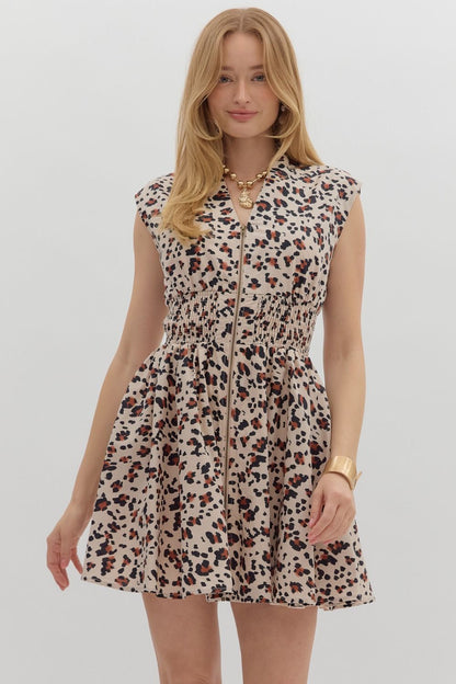 Leopard Pattern V Neck Dress