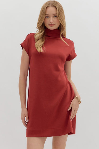 Brick Solid Jersey Mock Neck Pullover Dress