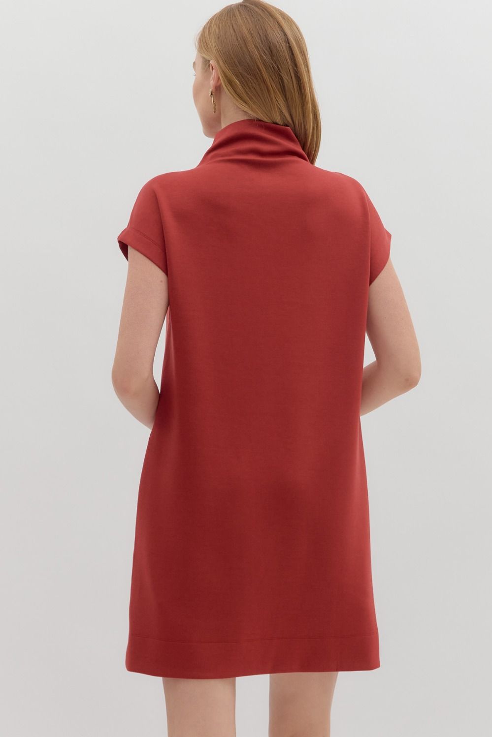 Brick Solid Jersey Mock Neck Pullover Dress