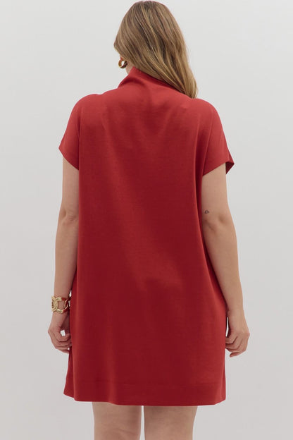 Brick Solid Jersey Mock Neck Pullover Dress