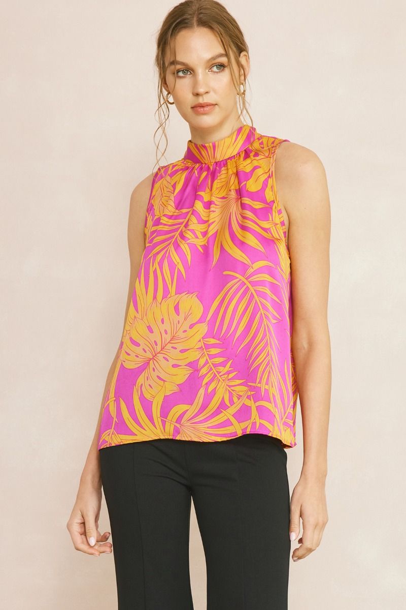 Tropical Leaf Print Halter Top