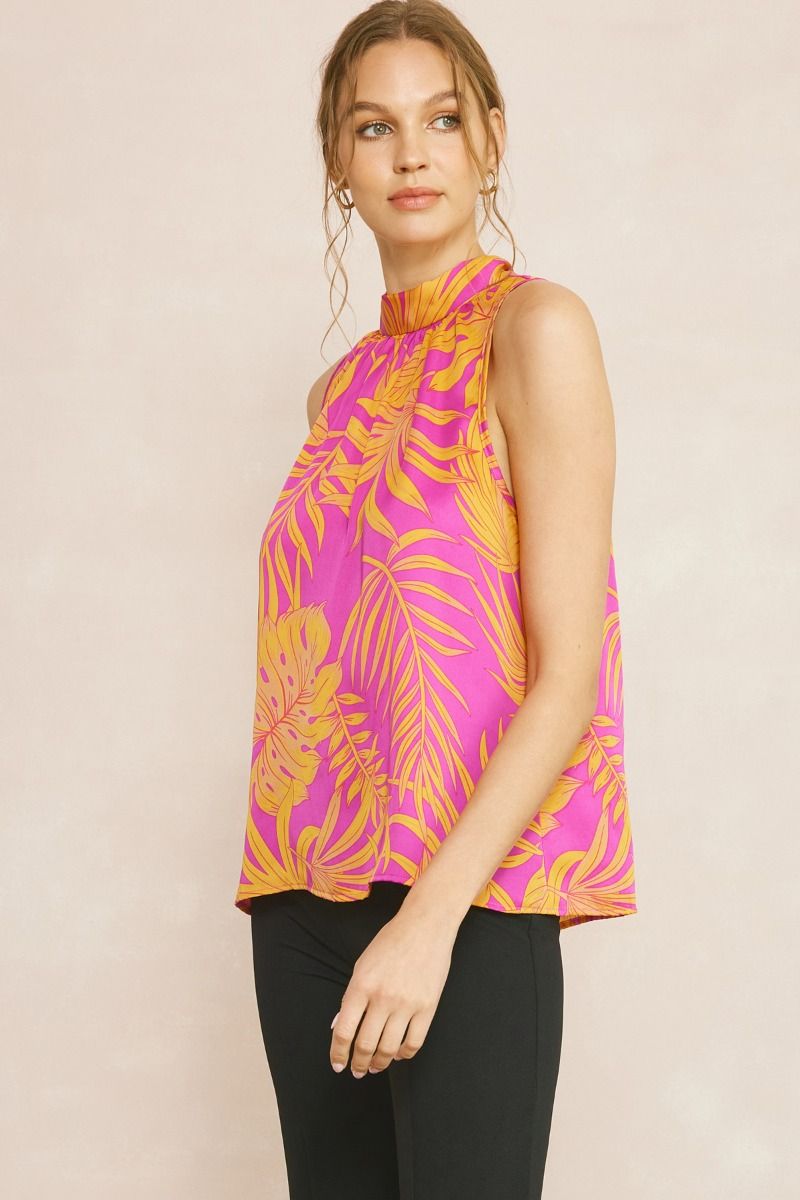 Tropical Leaf Print Halter Top