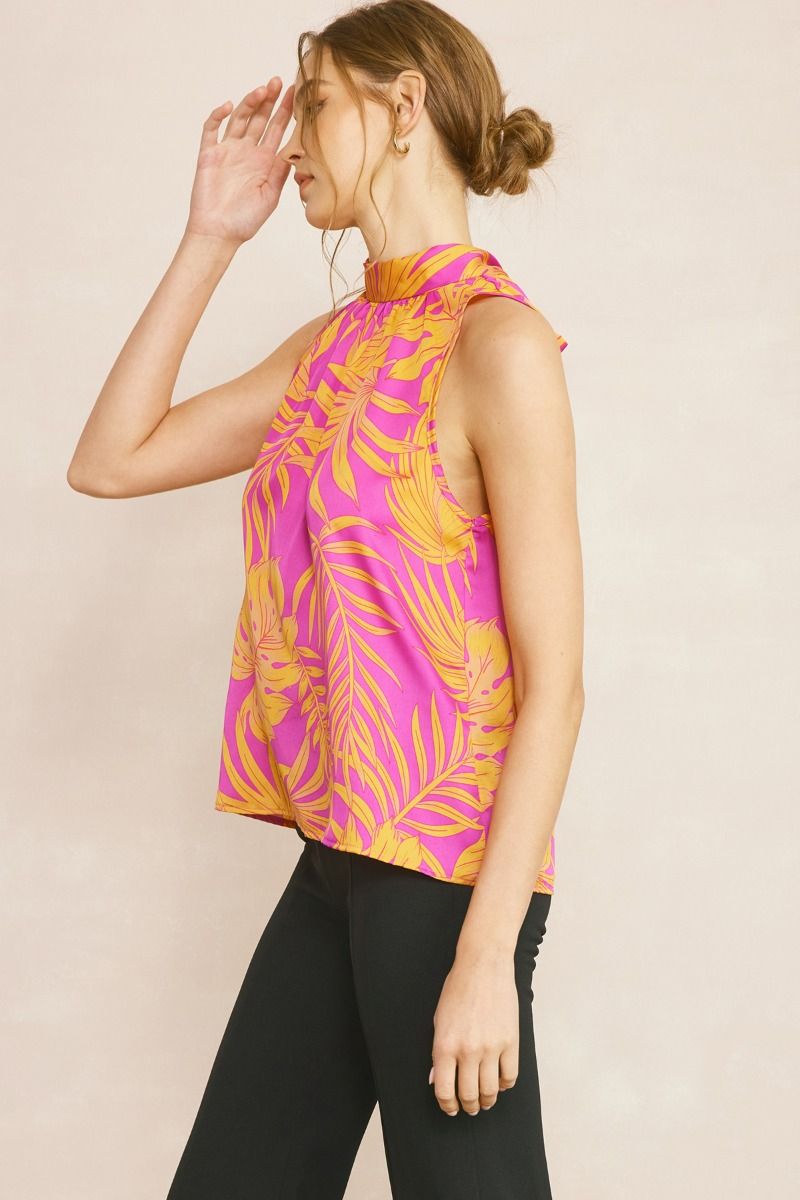 Tropical Leaf Print Halter Top