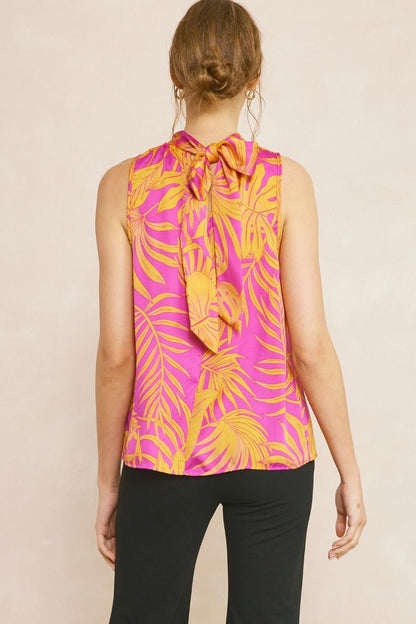 Tropical Leaf Print Halter Top