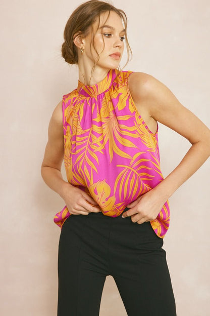 Tropical Leaf Print Halter Top