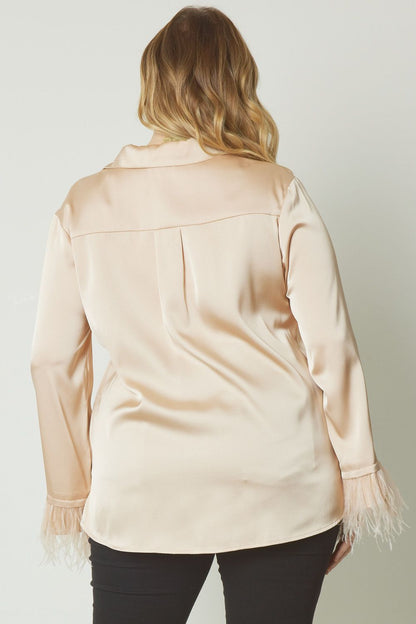 Champagne Feather Sleeve Button Down