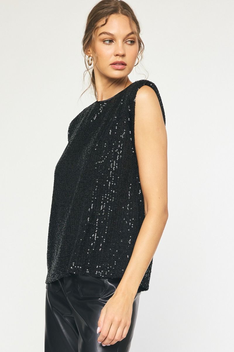 Black Sequin Sleeveless Top