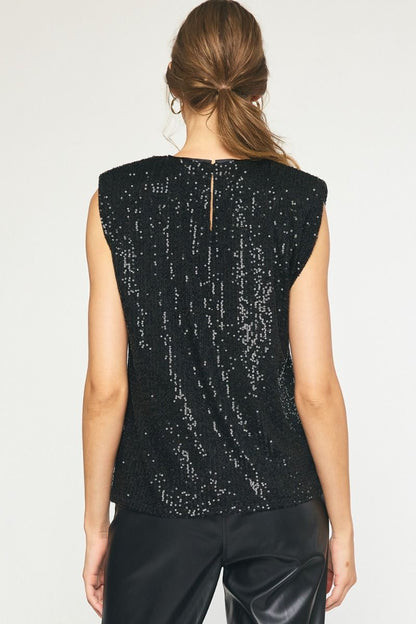 Black Sequin Sleeveless Top