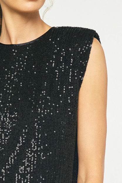 Black Sequin Sleeveless Top