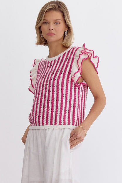 Hot Pink Striped Knit Top