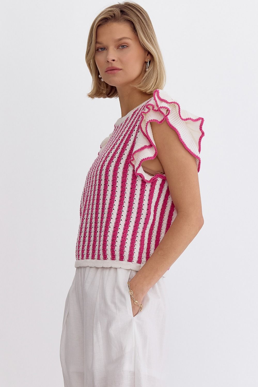 Hot Pink Striped Knit Top