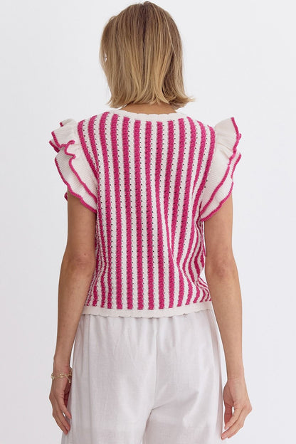 Hot Pink Striped Knit Top