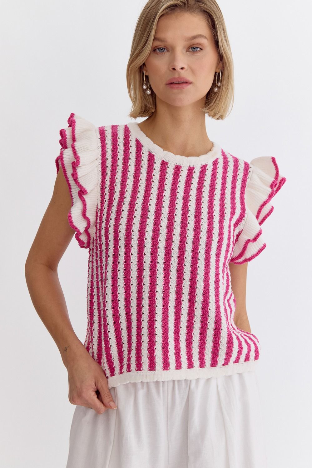 Hot Pink Striped Knit Top