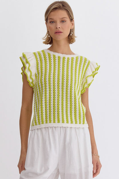 Lime Striped Knit Top