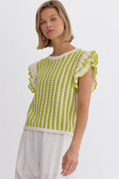 Lime Striped Knit Top