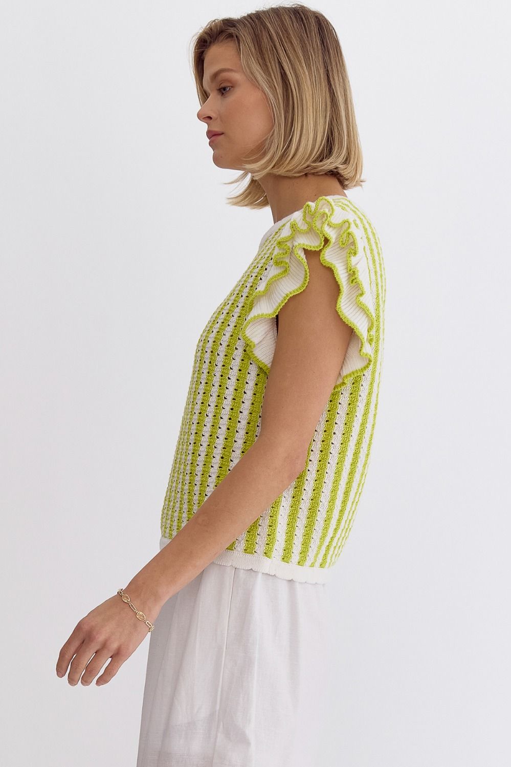 Lime Striped Knit Top