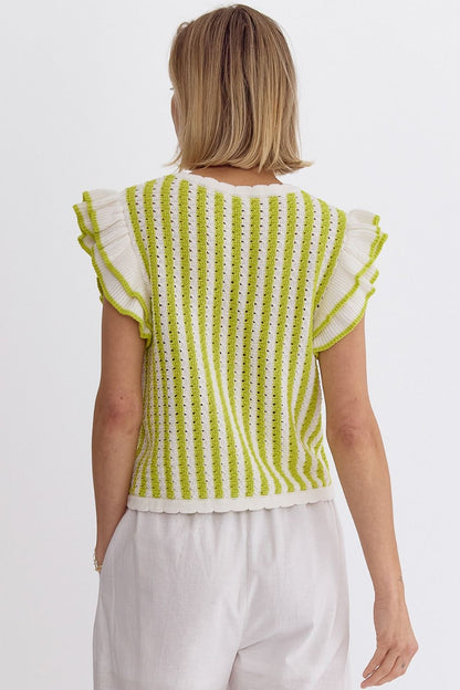 Lime Striped Knit Top