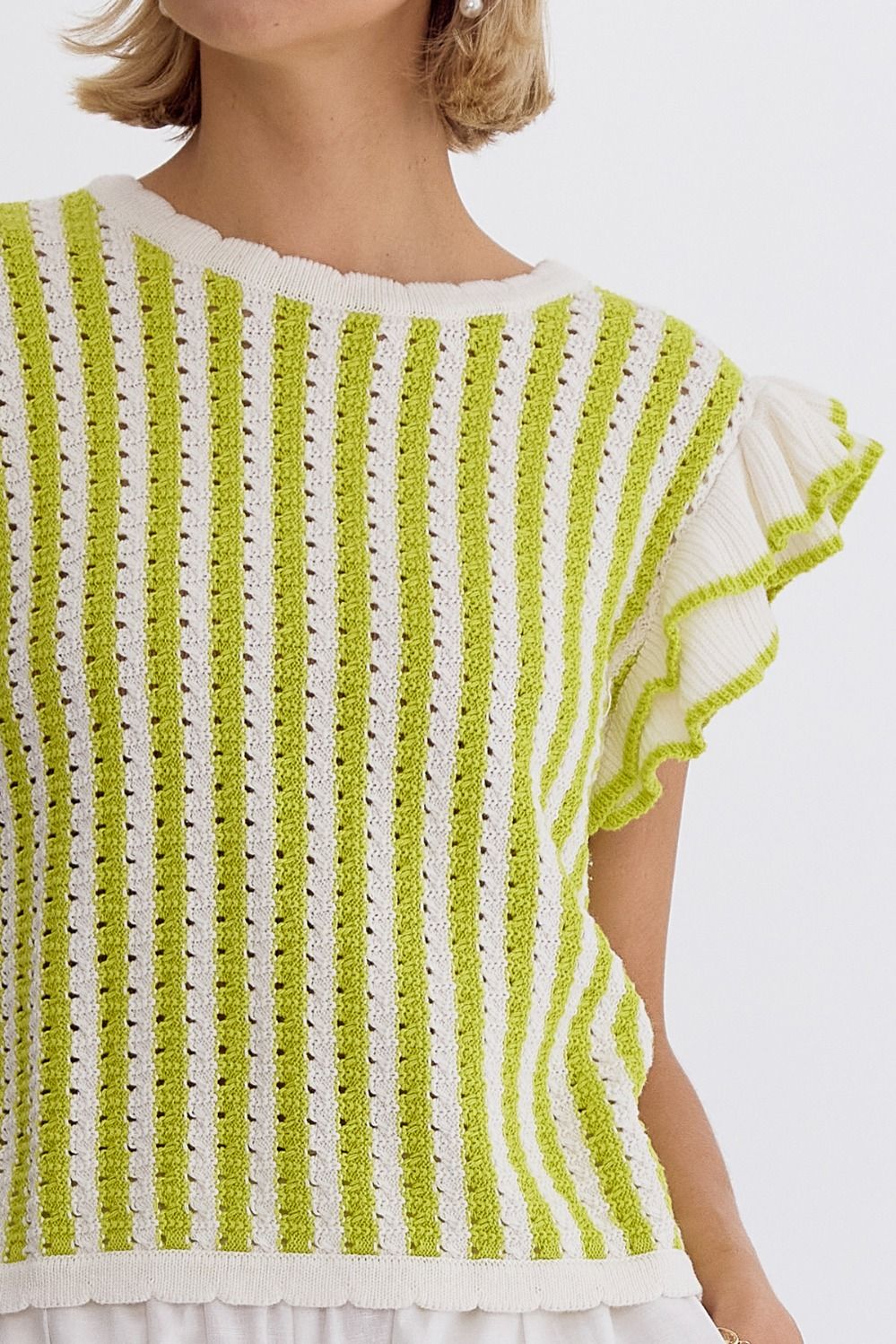 Lime Striped Knit Top