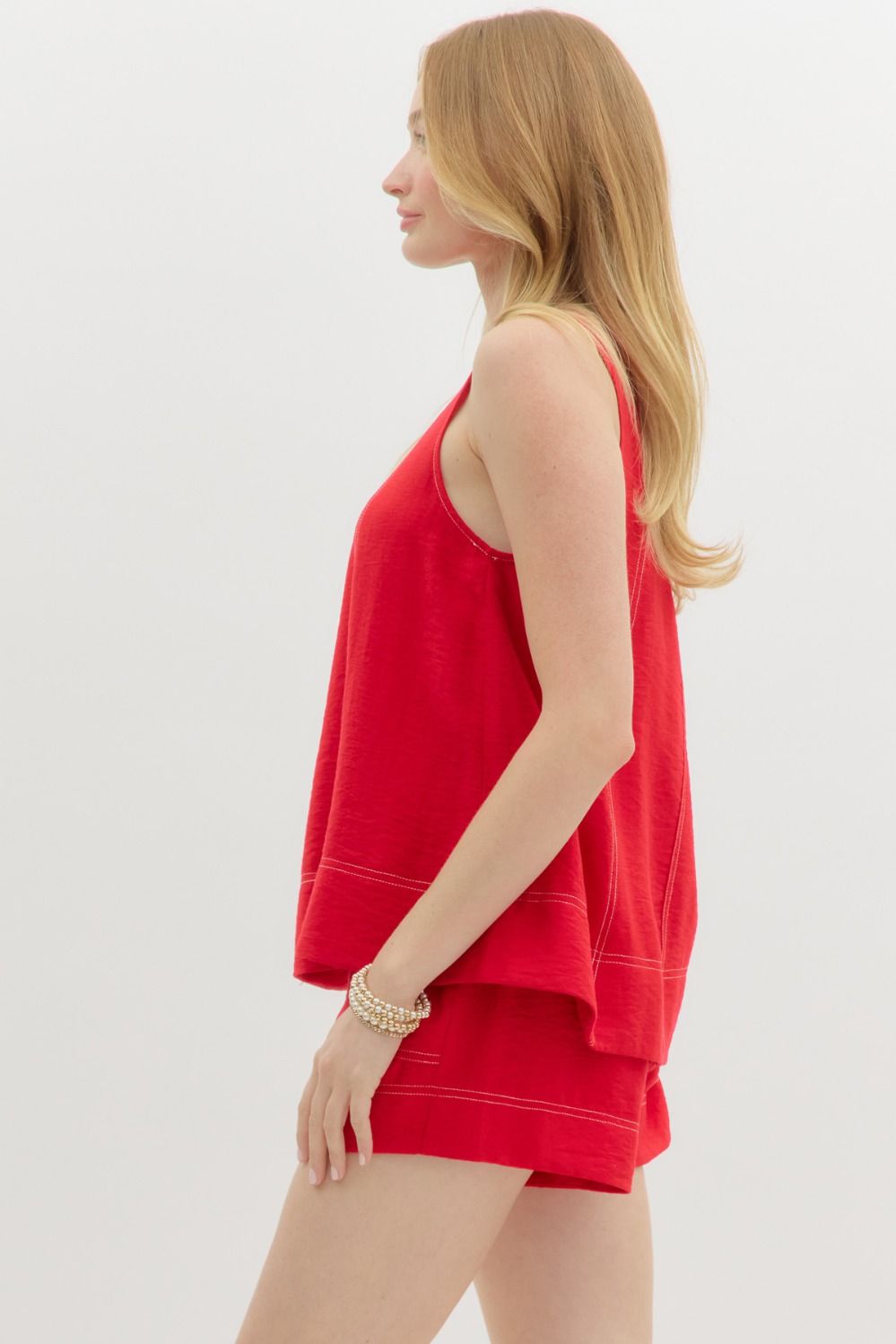 Solid Red Sleeveless Pull Over Top