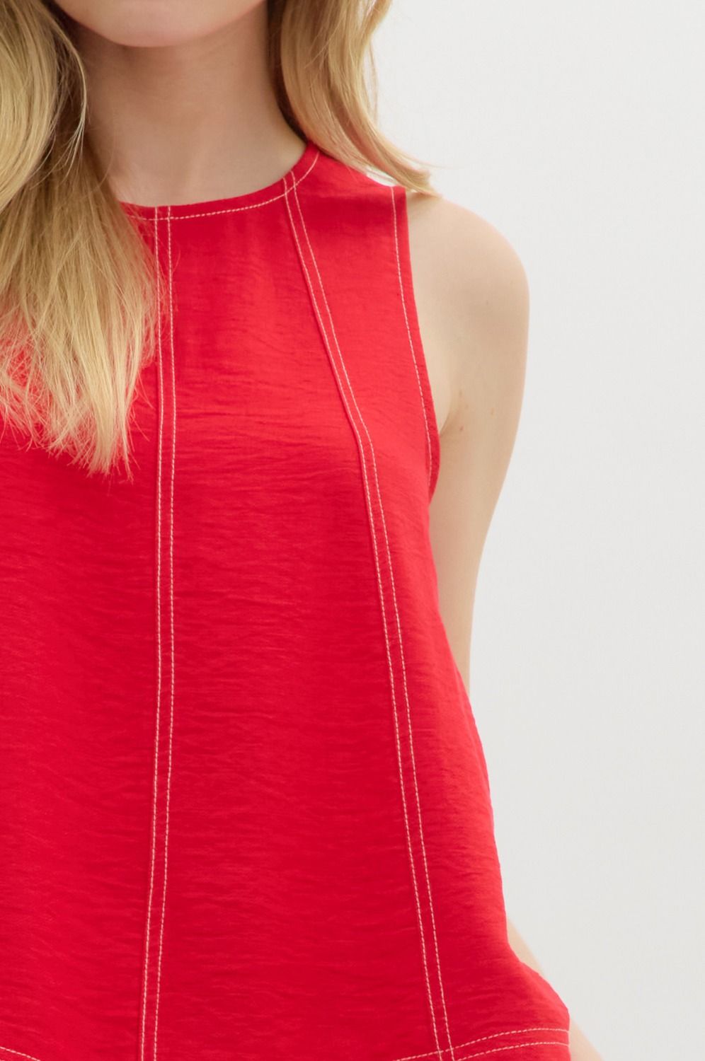 Solid Red Sleeveless Pull Over Top