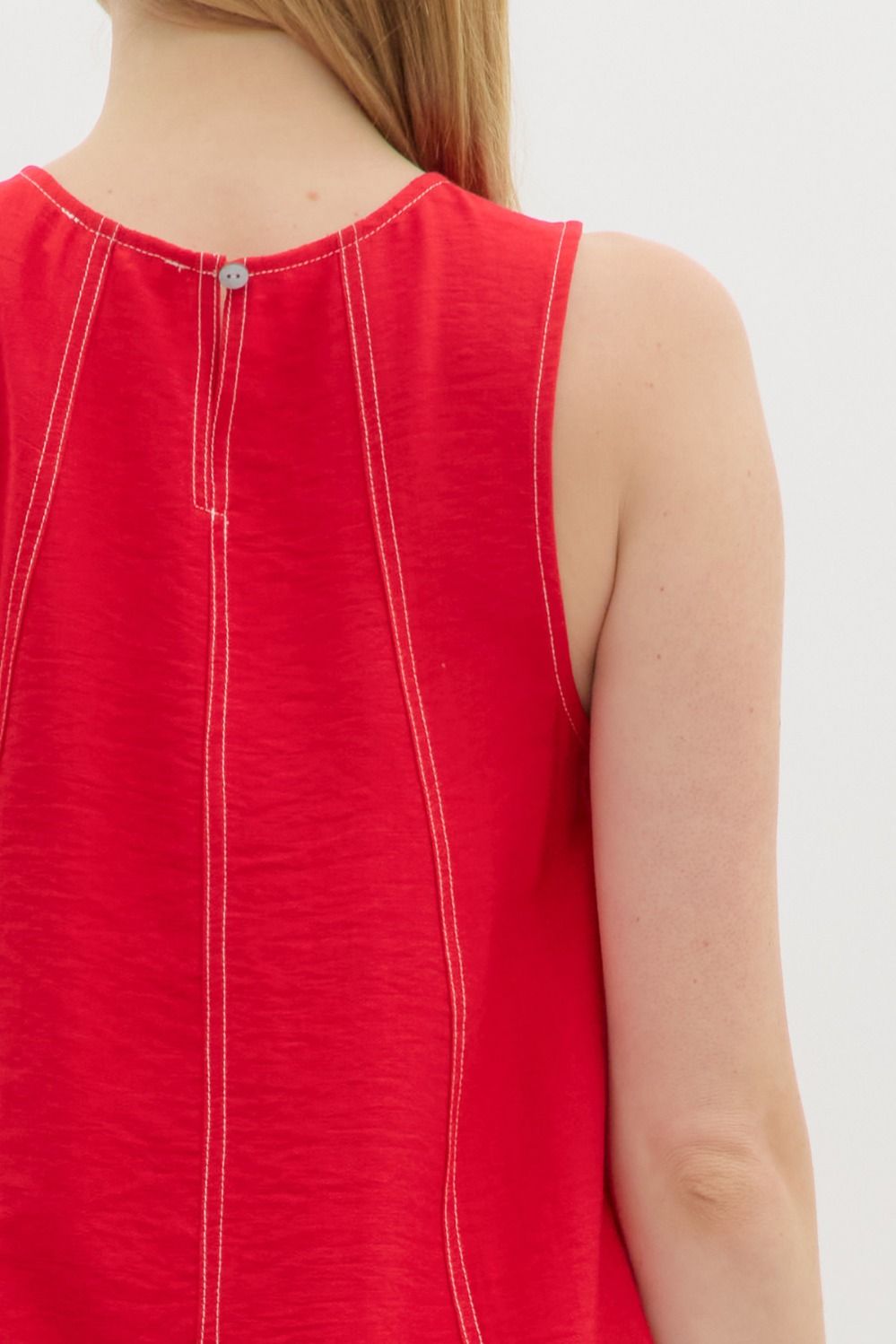 Solid Red Sleeveless Pull Over Top