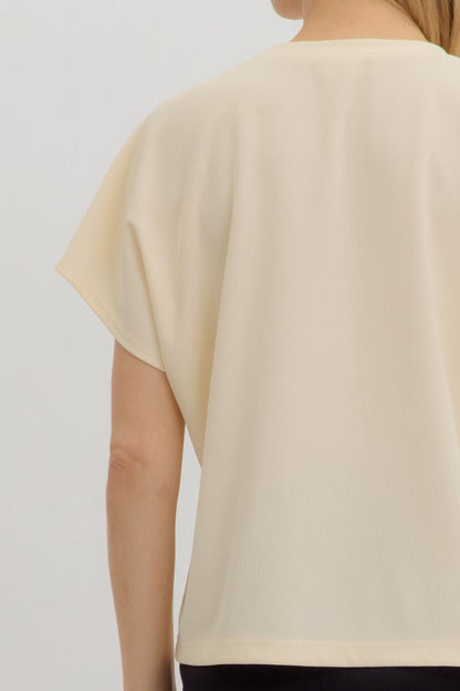 Ecru Crew Neck Gold Button Pullover Blouse