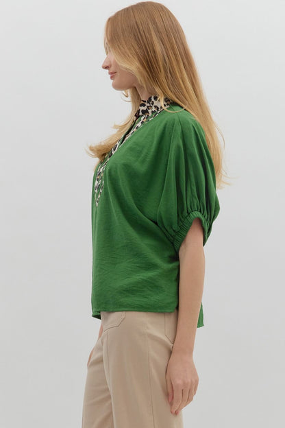 Fern and Leopard Dolman Sleeve Pullover Top