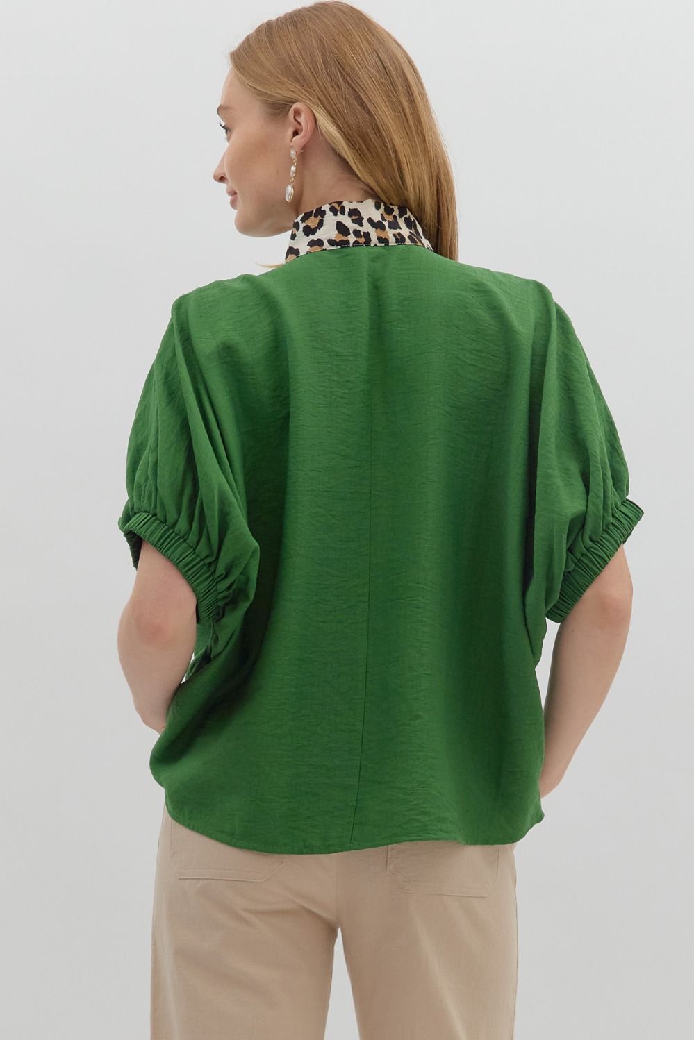 Fern and Leopard Dolman Sleeve Pullover Top