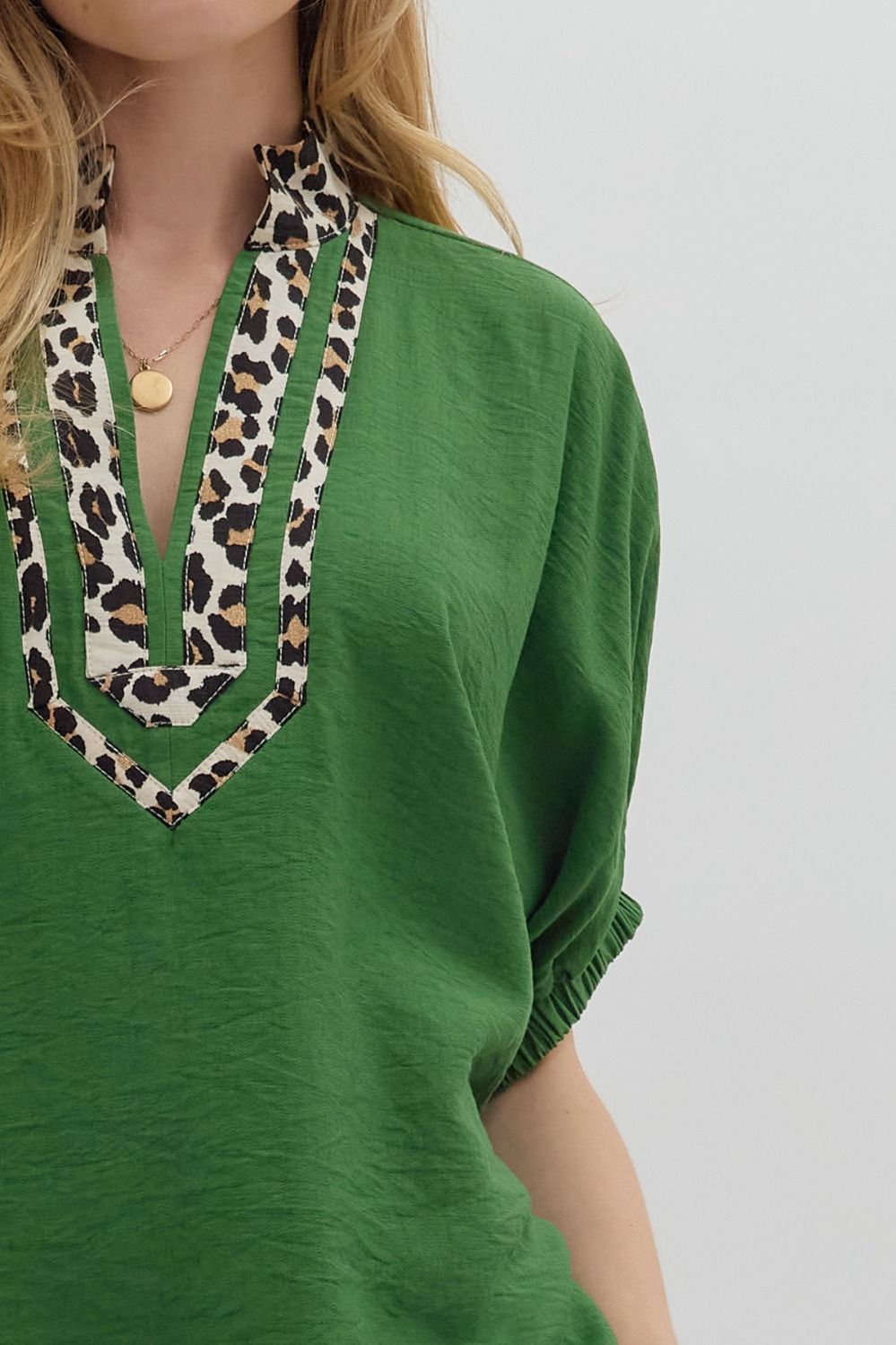 Fern and Leopard Dolman Sleeve Pullover Top