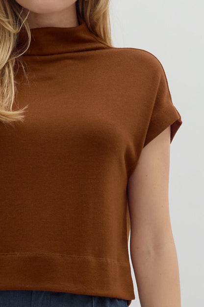 Rust Solid Knit Mock Neck Pullover Top