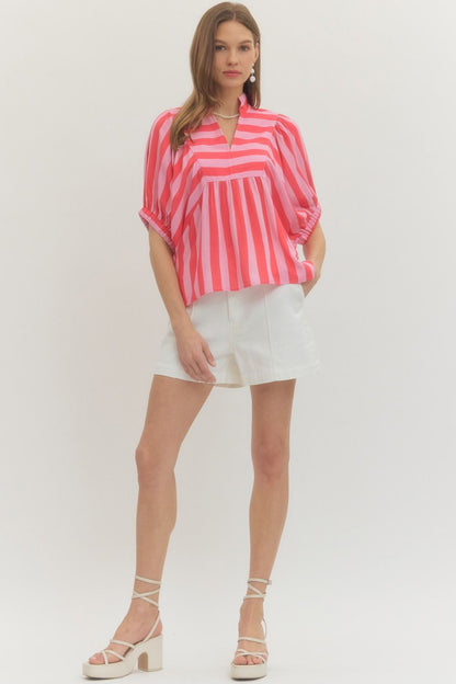 Sweet and Bold Pink Striped Dolman Top