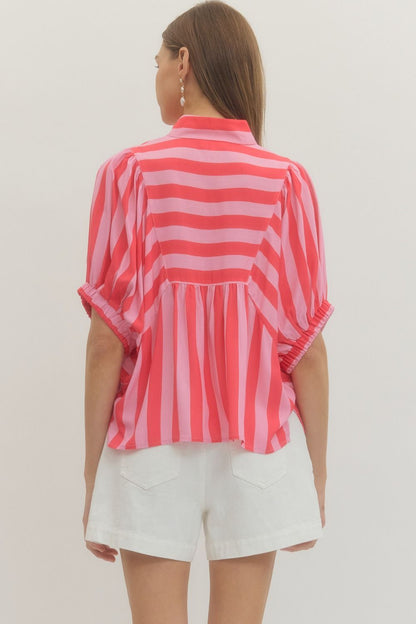 Sweet and Bold Pink Striped Dolman Top