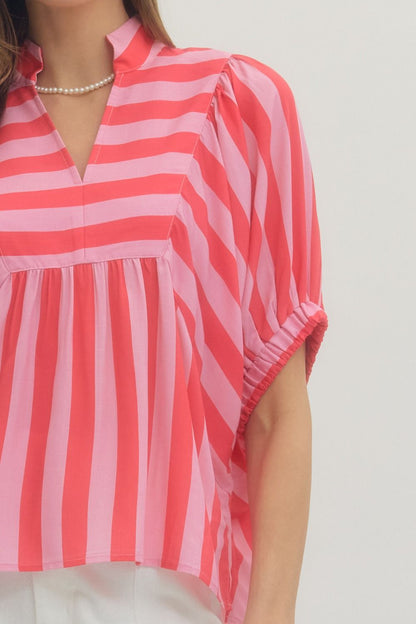 Sweet and Bold Pink Striped Dolman Top